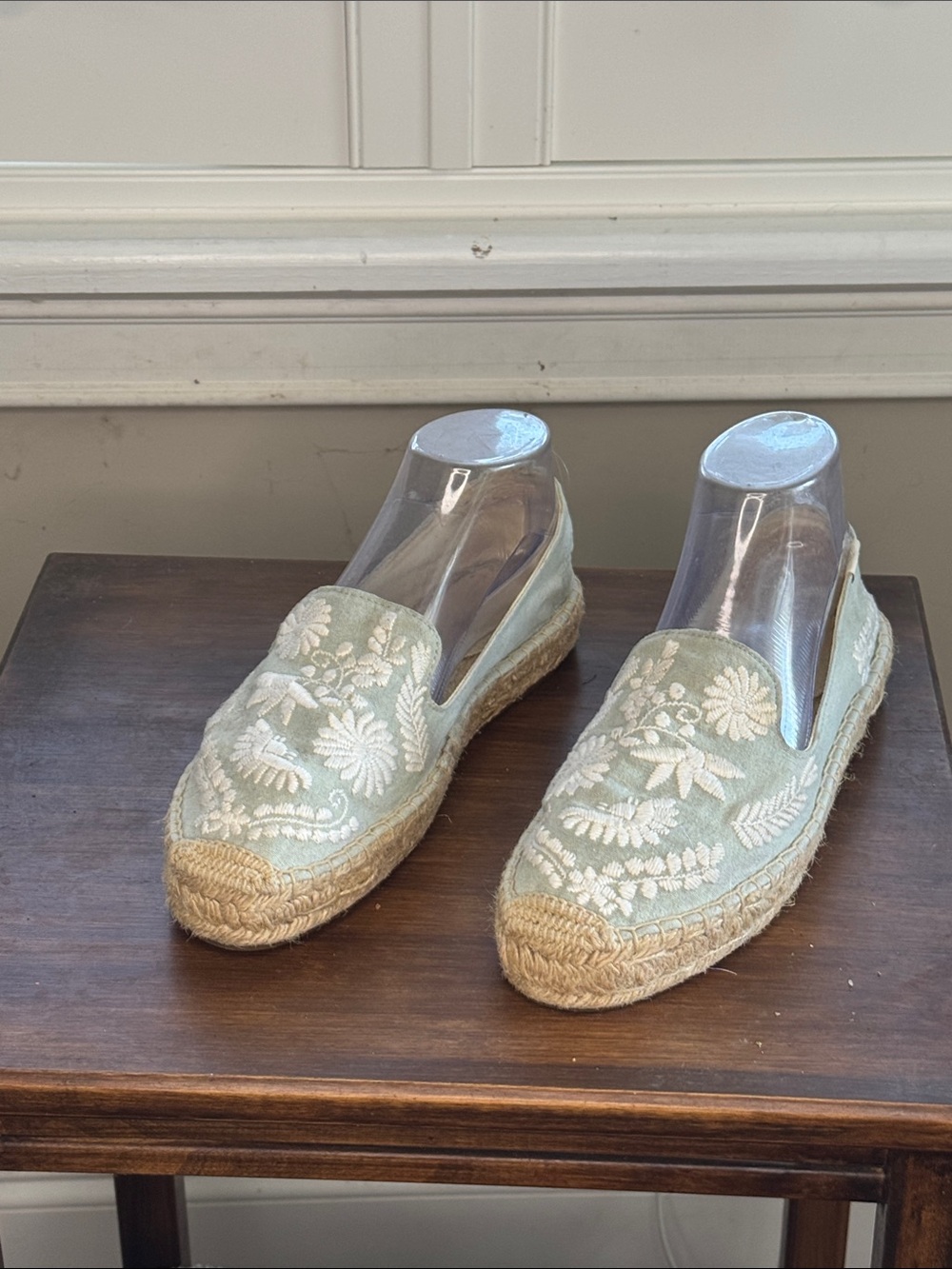 Soludos Mint Green Embroidered Slip-On Espadrilles